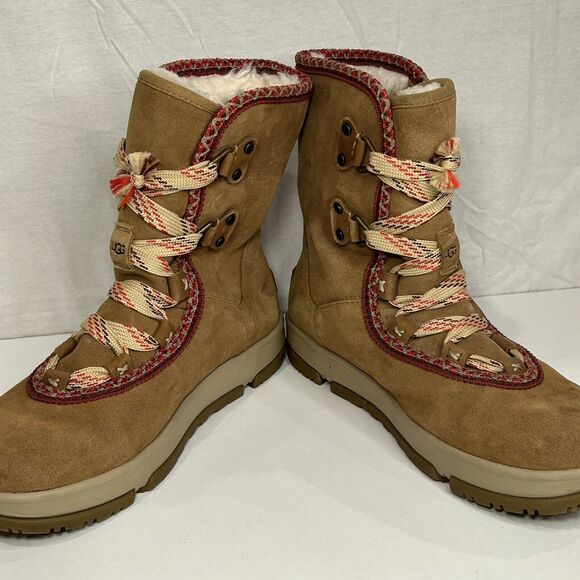 UGG Women's Chestnut Leather Classic Weather Hiker Hi Winter Boots Size 9 - Picture 3 of 10